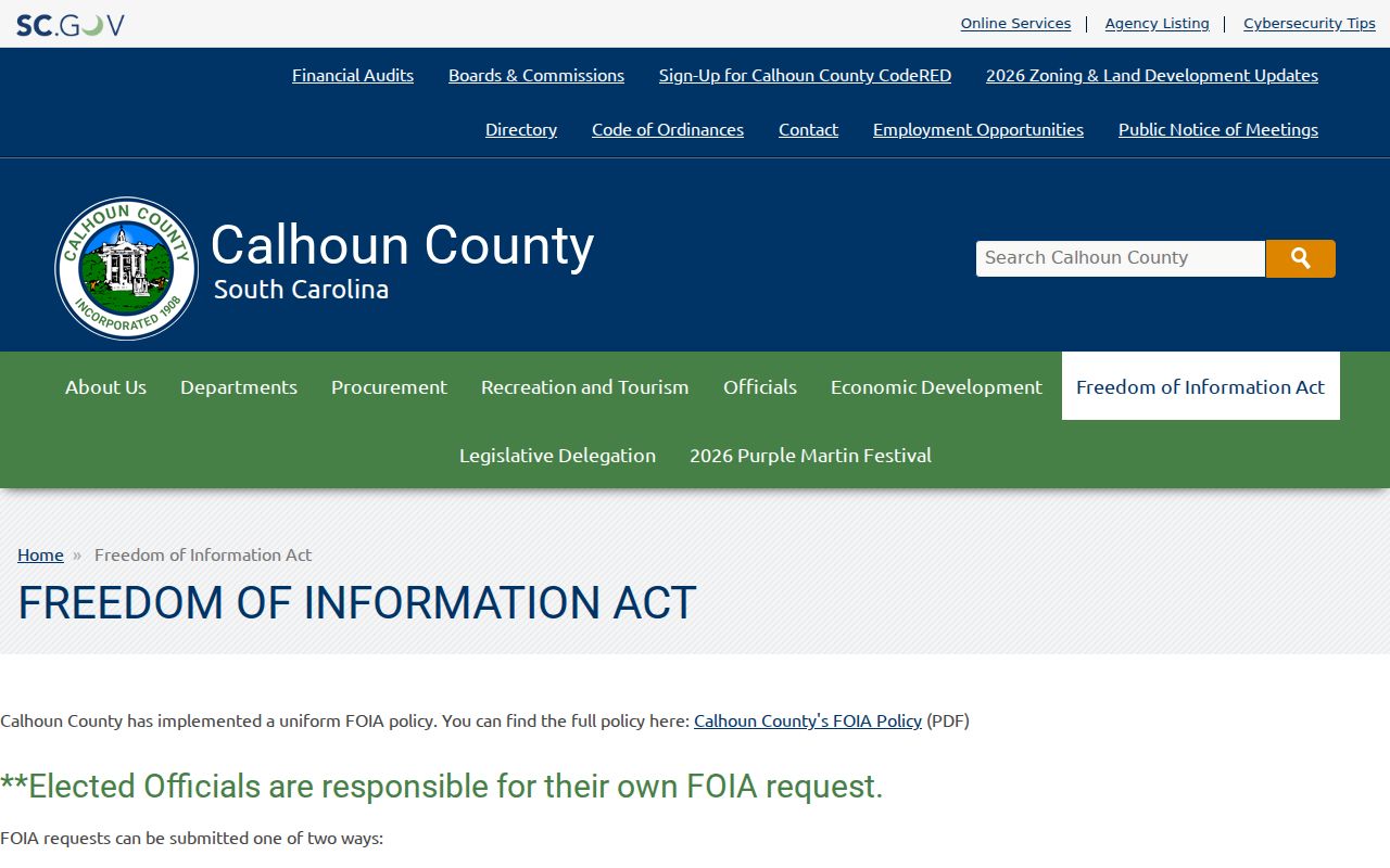 Calhoun County arrest lookup FOIA procedure and fees