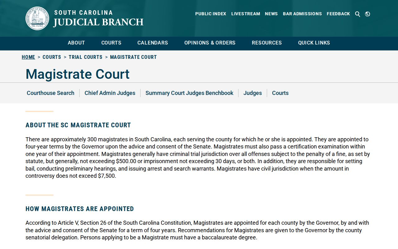 Calhoun County criminal court cases Magistrate Court guidance