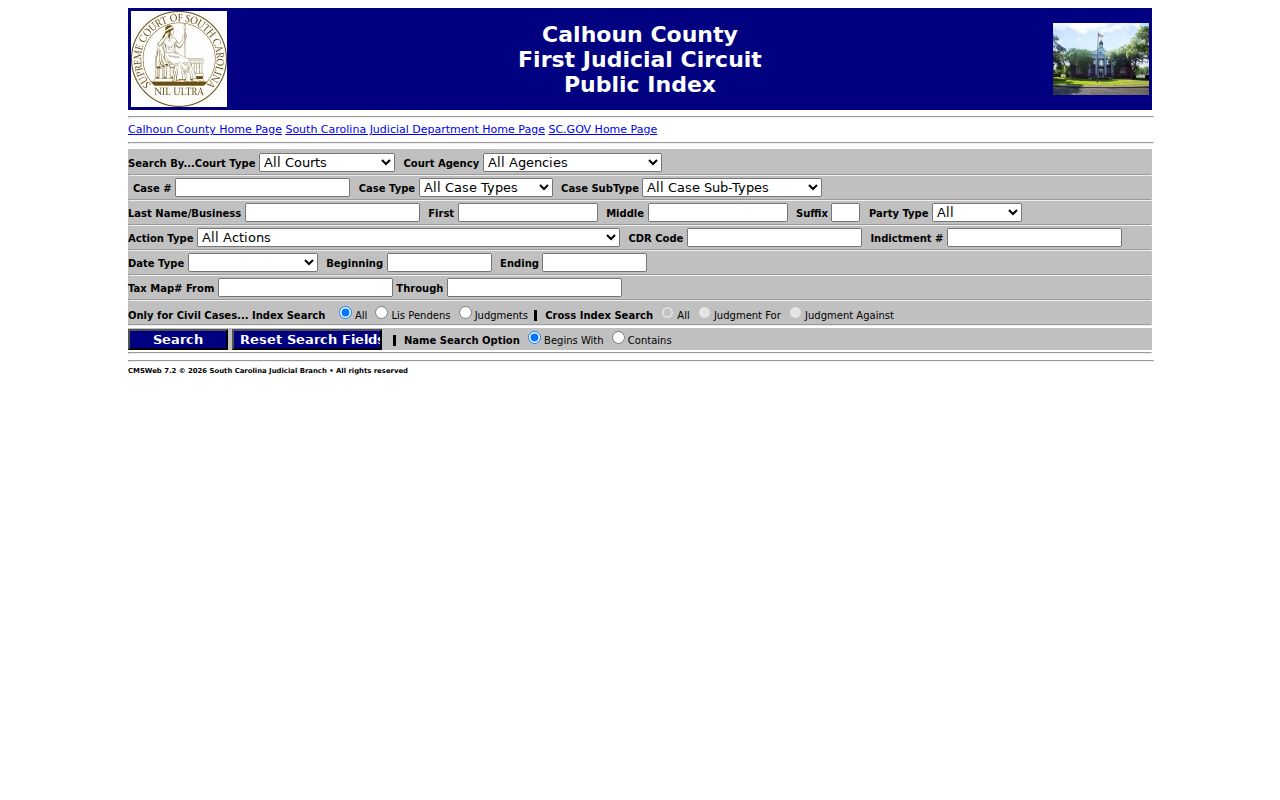 Calhoun County criminal court cases Public Index search form