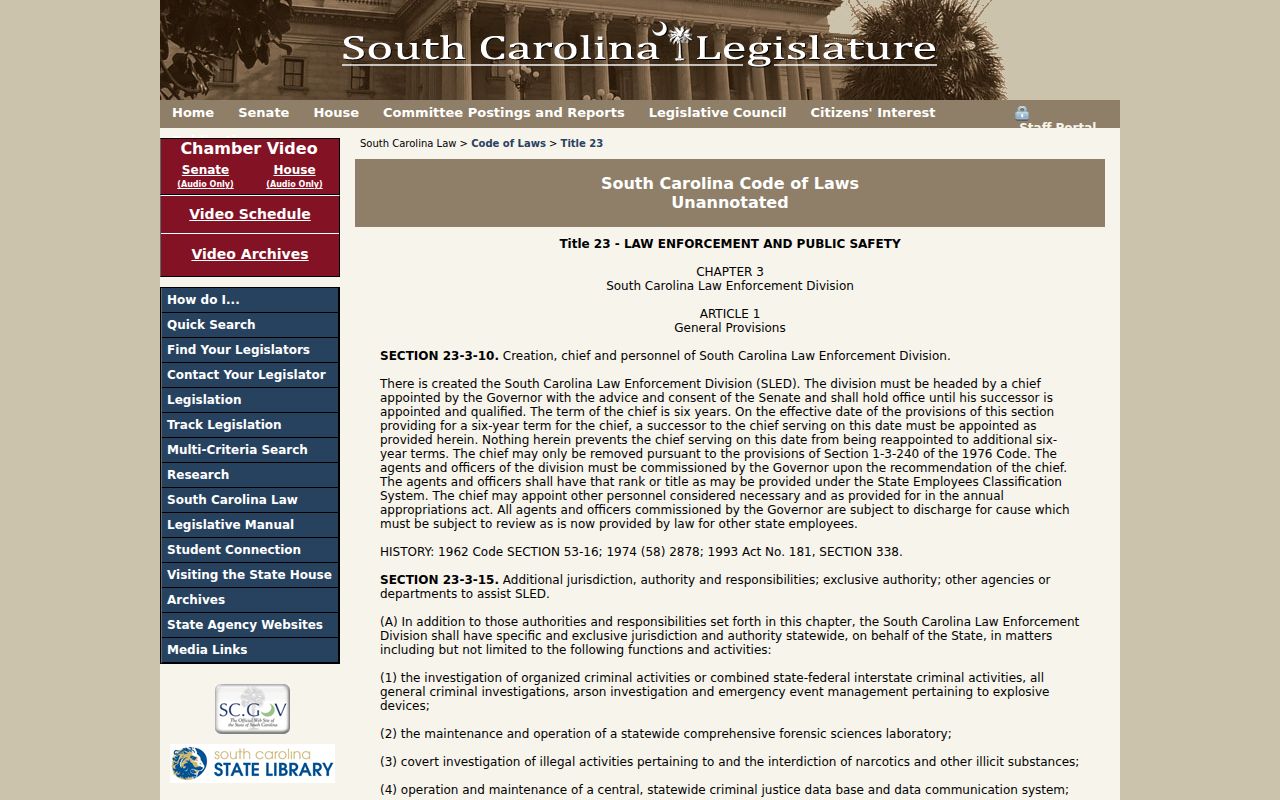 South Carolina statute governing Calhoun County sex offender registry information