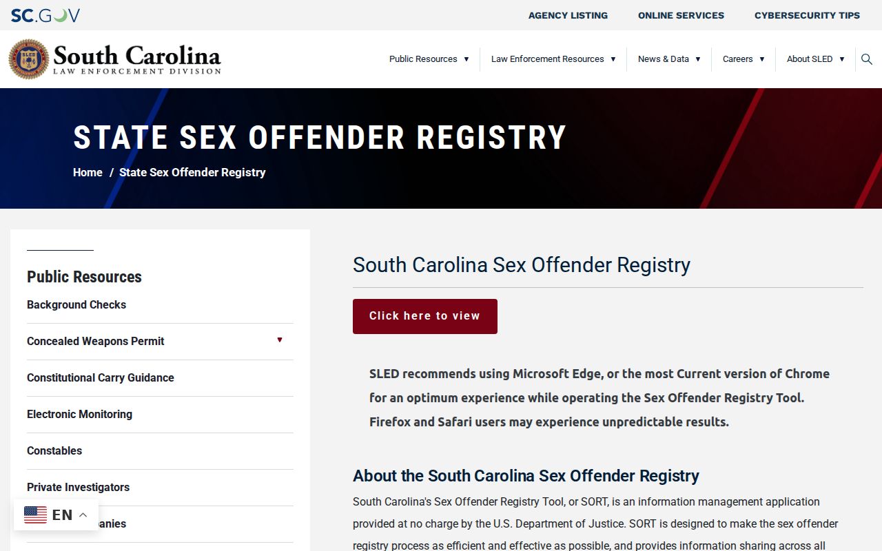 South Carolina tier and removal guidance for Calhoun County sex offender records