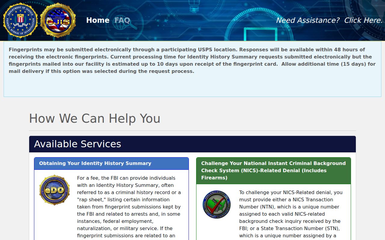 Cameron criminal records FBI Identity History Summary portal