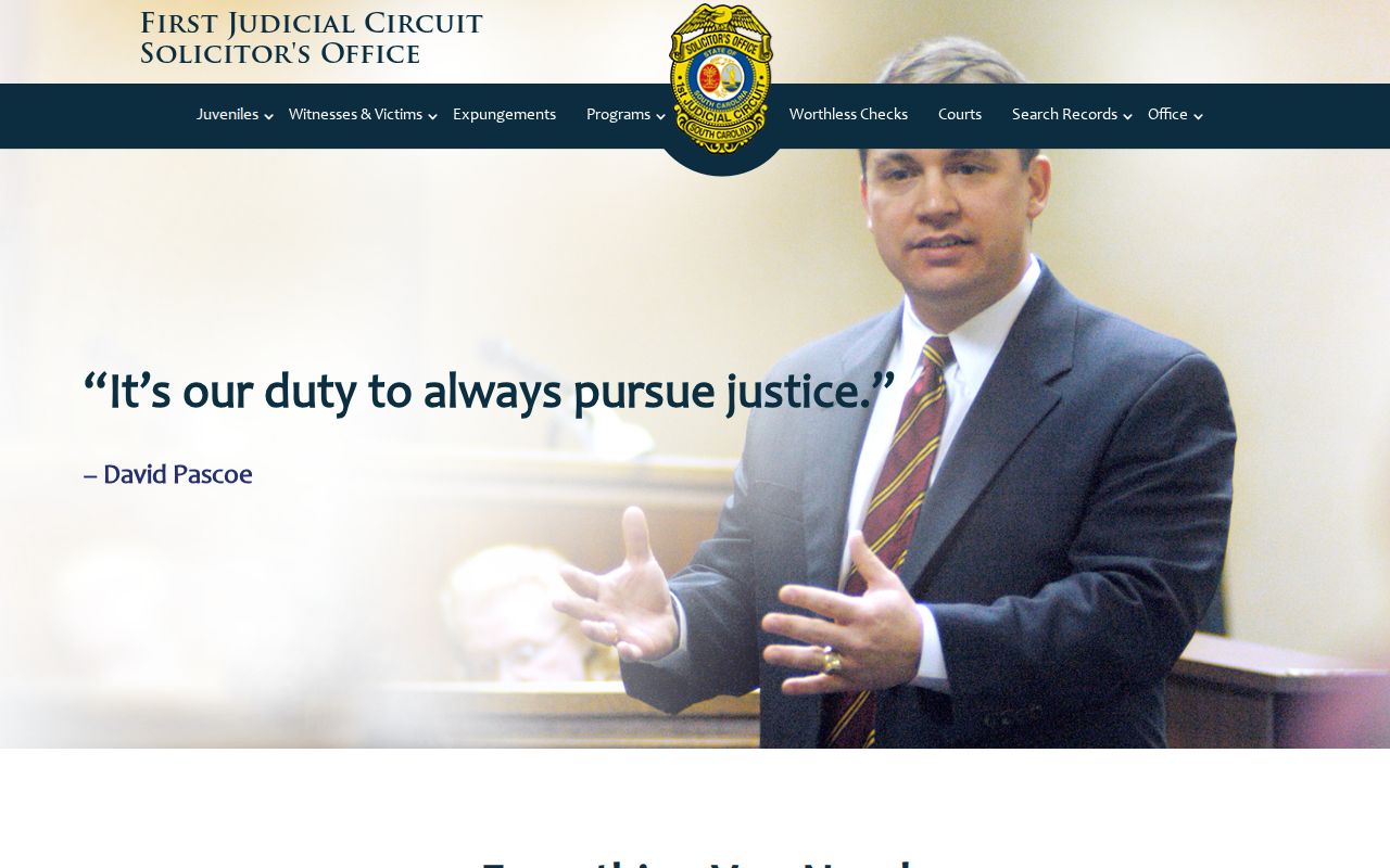 First Judicial Circuit Solicitor serving St. Matthews criminal records and General Sessions cases
